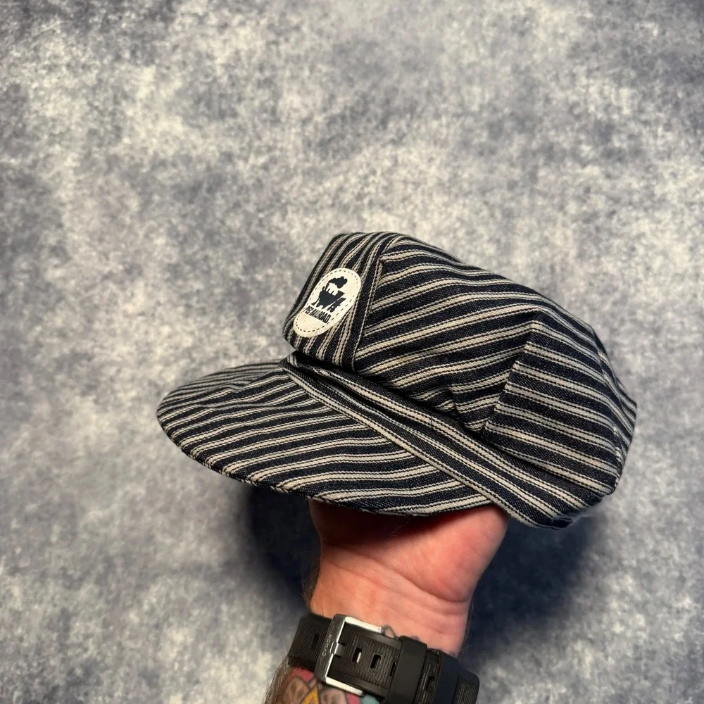 Vtg PEC Railroad Kids Conductor Hat Hickory Stripe Engineer Cap Train